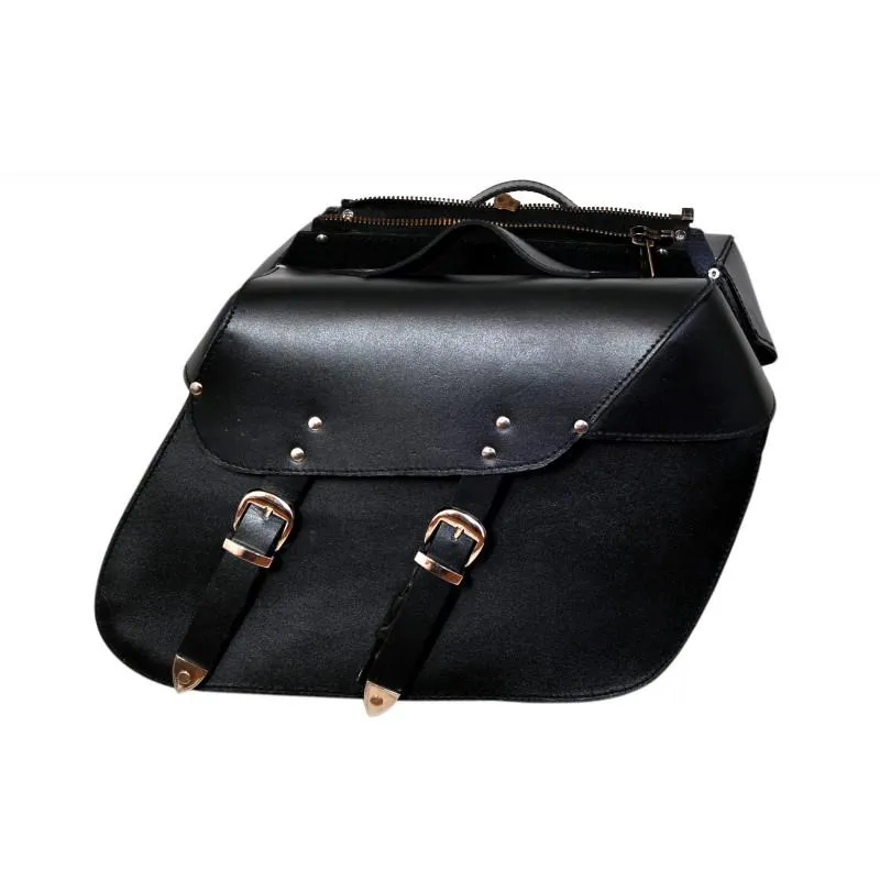 13000 Black Leather Motorcycle Biker Saddle Bags Pannier