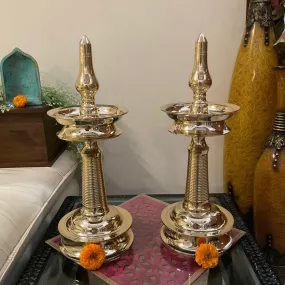 16 Inches Brass Kerala Nilavilakku (Set of 2) - Handmade Brass lamp - Decorative Decor