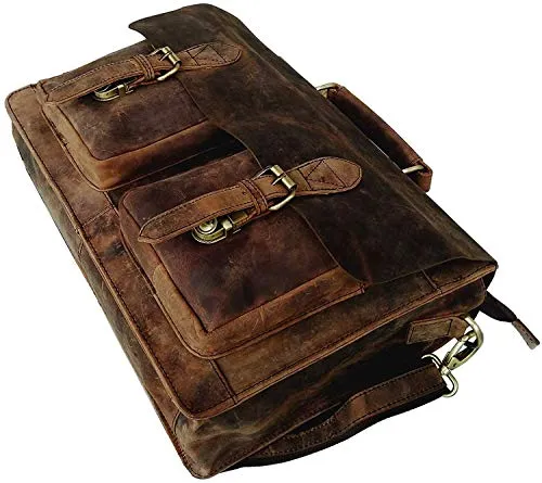 18 Inch Vintage Computer Leather Laptop Messenger Bags for Men Leather Briefcase Shoulder Bag Man & Women Bag (rustic brown)