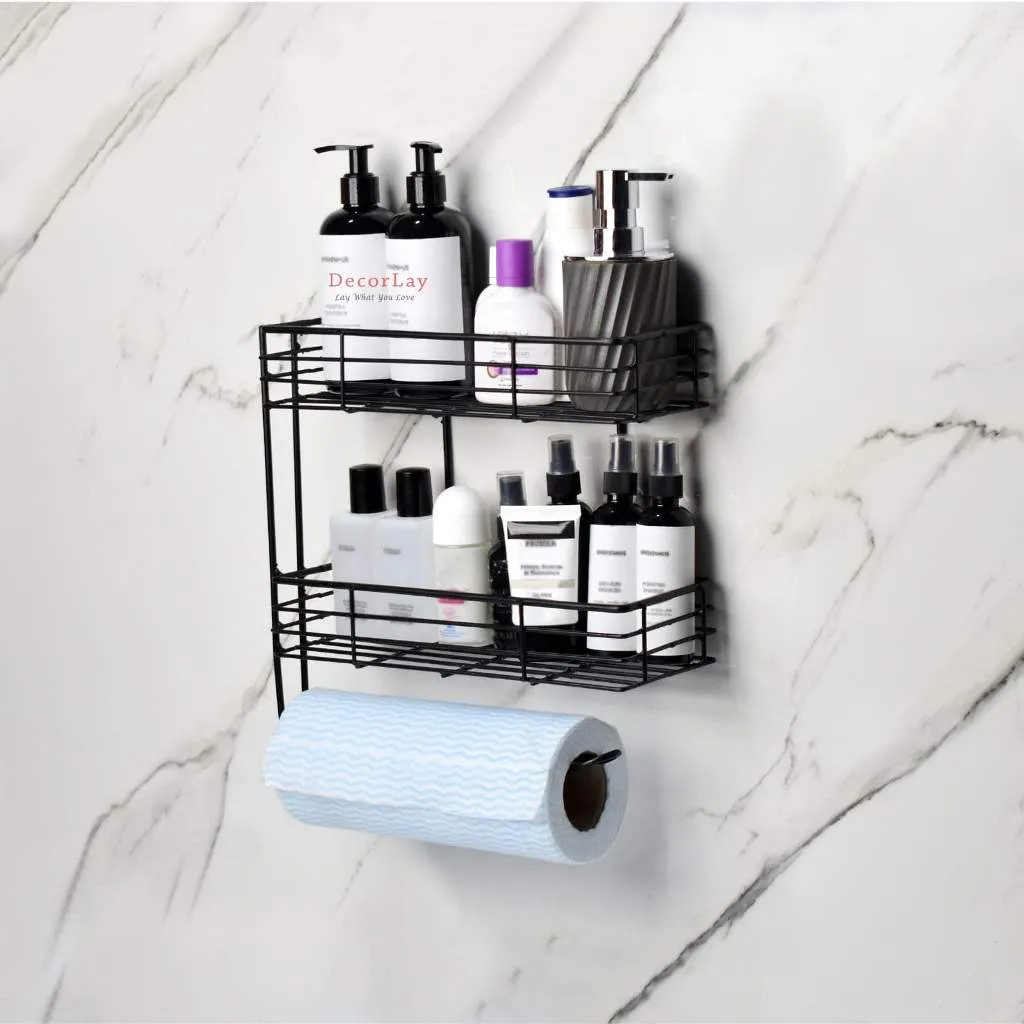 2-Tier Rack Kitchen Organiser, Wall Mounted Kitchen Roll Holder
