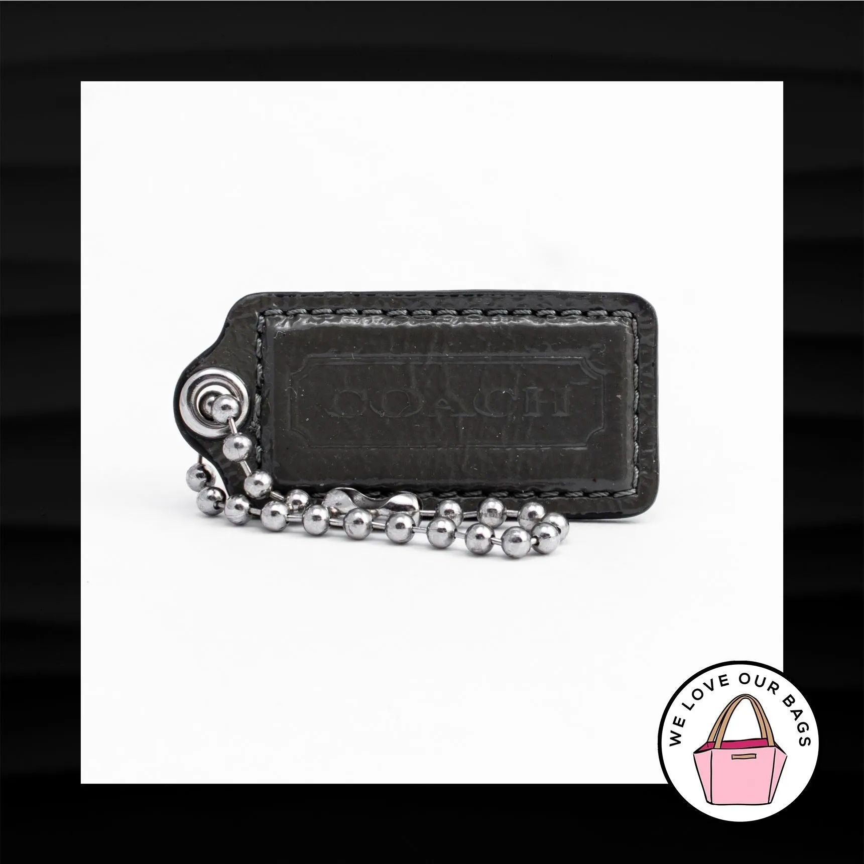 2.25" Medium COACH GRAY GREY PATENT LEATHER KEY FOB BAG CHARM KEYCHAIN HANG TAG