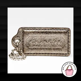 2.5" COACH SILVER CRACKLE METALLIC LEATHER KEY FOB BAG CHARM KEYCHAIN HANGTAG