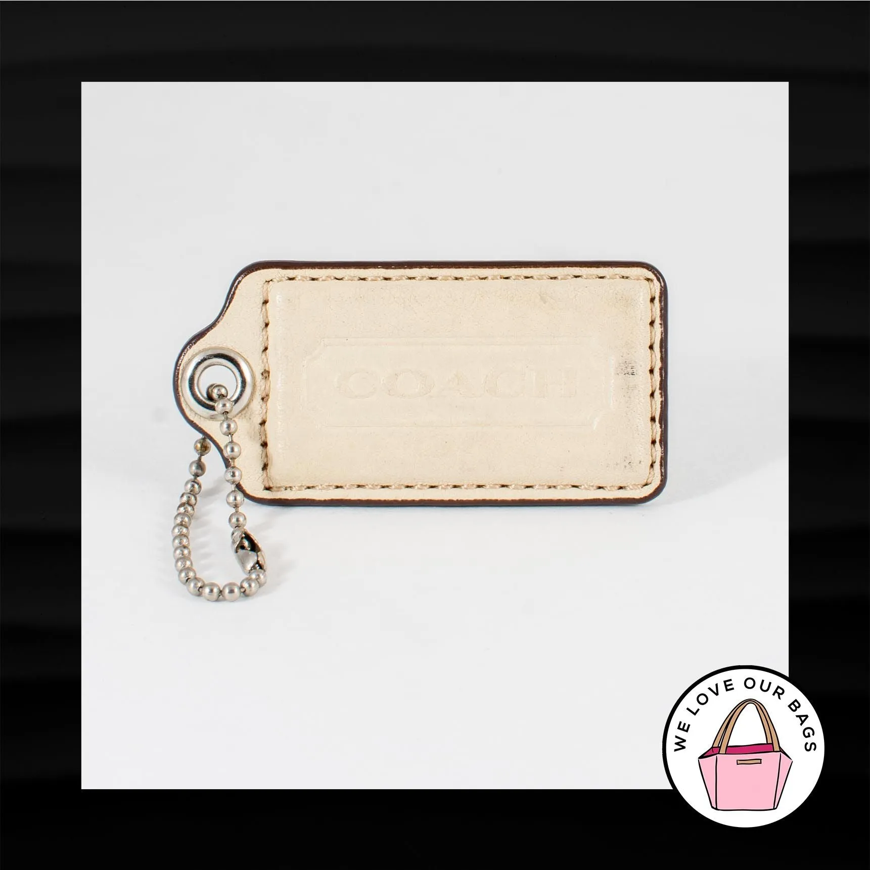 2.5" Large COACH IVORY WHITE LEATHER KEY FOB BAG CHARM KEYCHAIN HANGTAG TAG