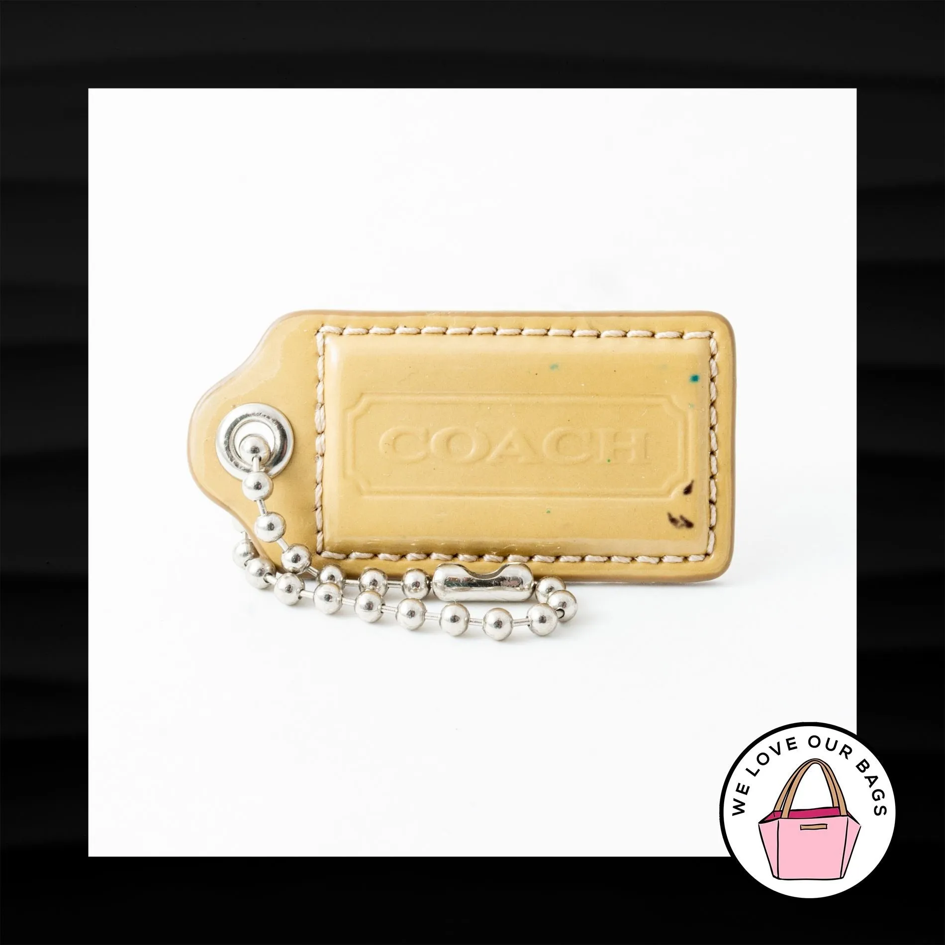 2.5" Large COACH MUTED YELLOW PATENT LEATHER KEY FOB BAG CHARM KEYCHAIN HANG TAG