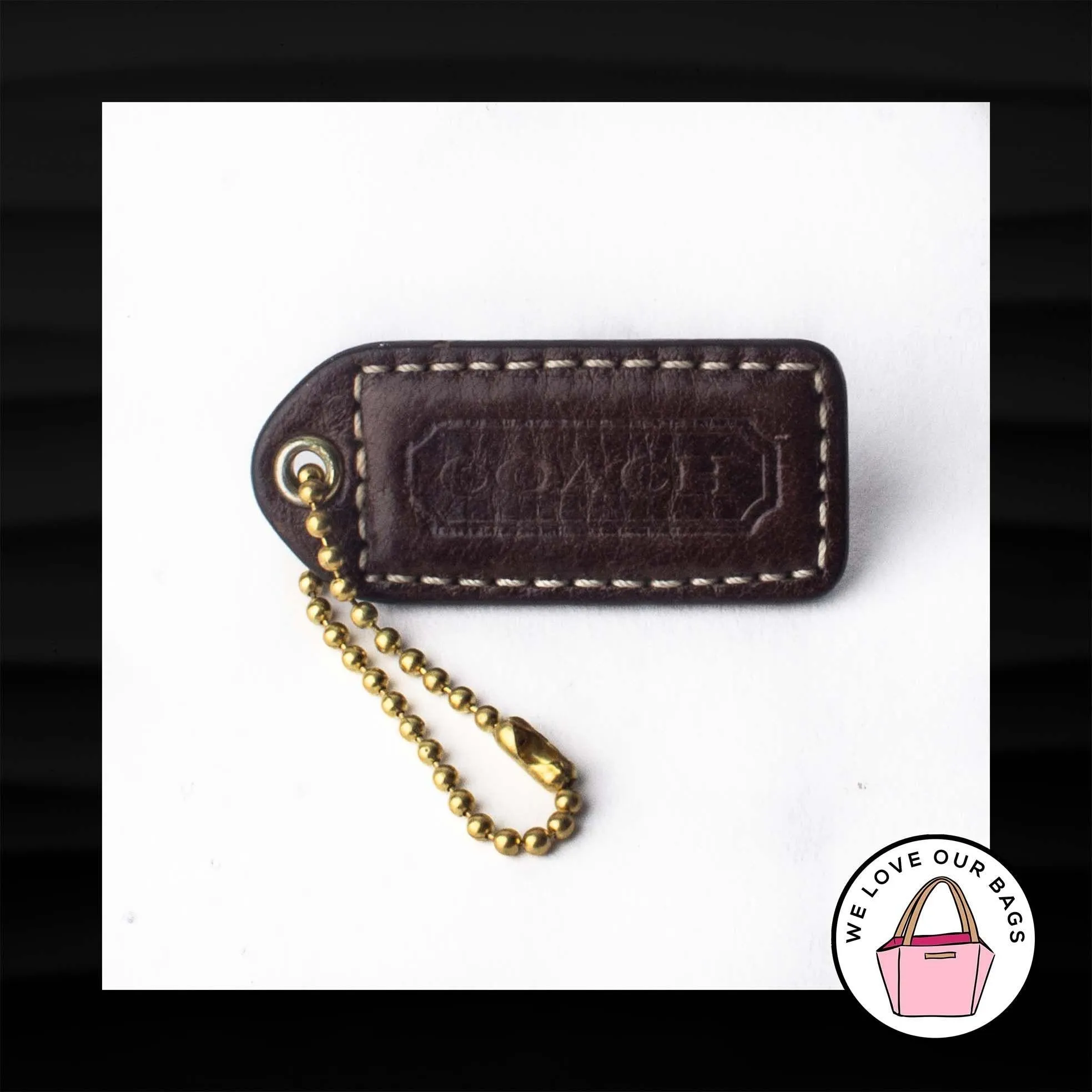 2" Medium COACH BROWN LEATHER BRASS KEY FOB BAG CHARM KEYCHAIN HANGTAG TAG