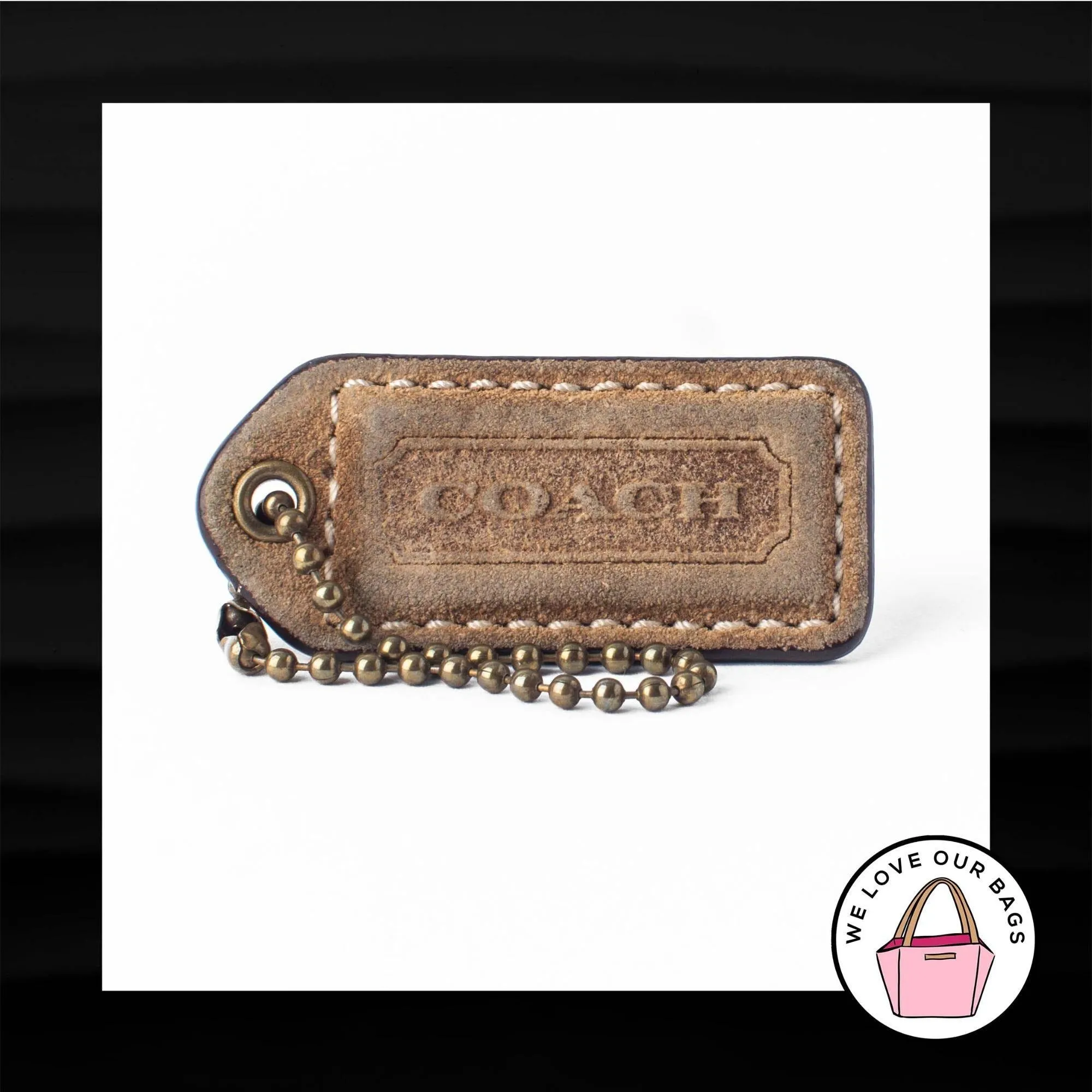 2" Medium COACH BROWN SUEDE LEATHER KEY FOB BAG CHARM KEYCHAIN HANGTAG TAG