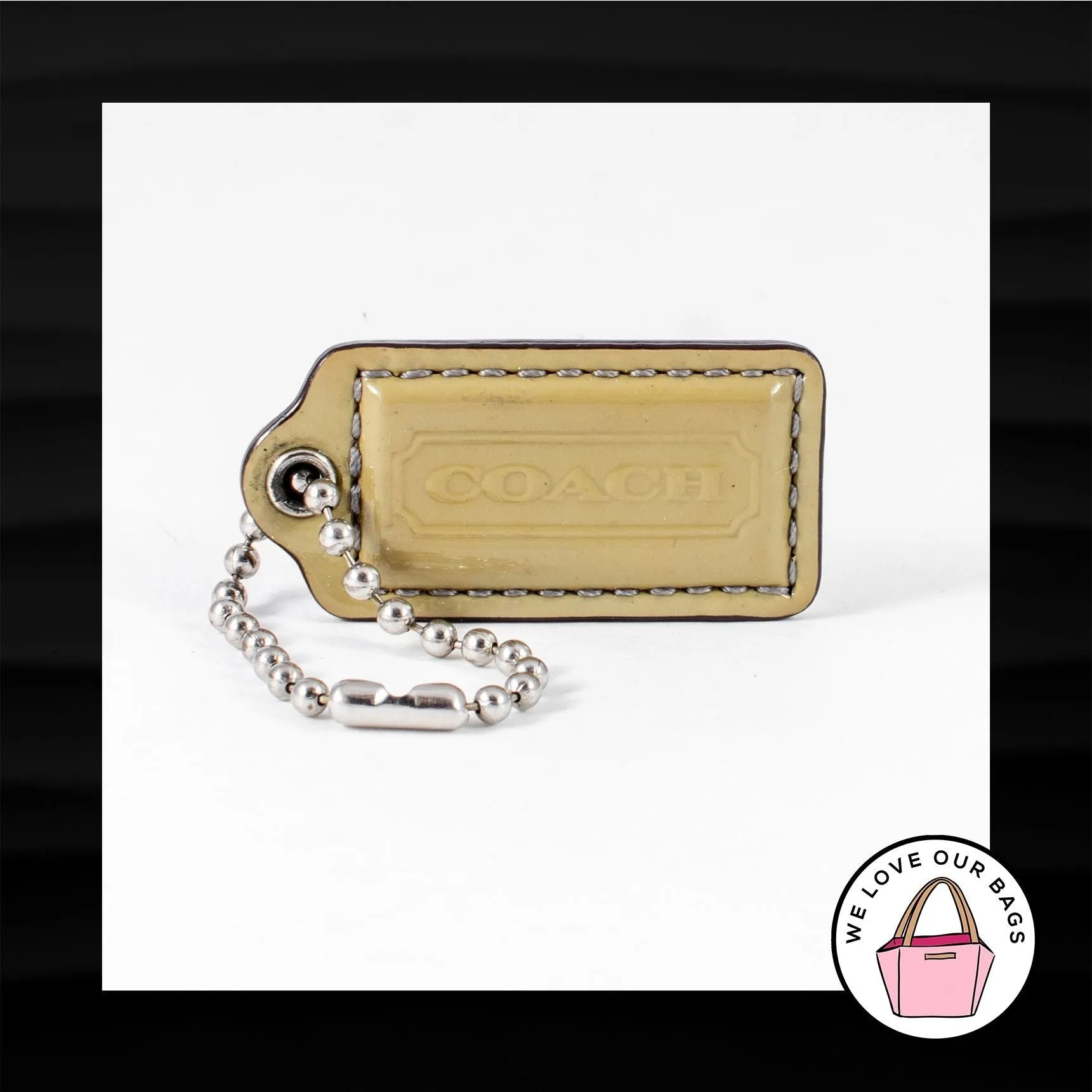2" Medium COACH PUTTY TAN PATENT LEATHER KEY FOB BAG CHARM KEYCHAIN HANGTAG TAG