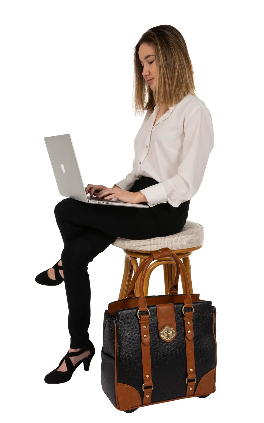 A-List Ostrich Rolling Laptop Bag for Women | Briefcase, Work Tote | Fits 13"-17" Laptop