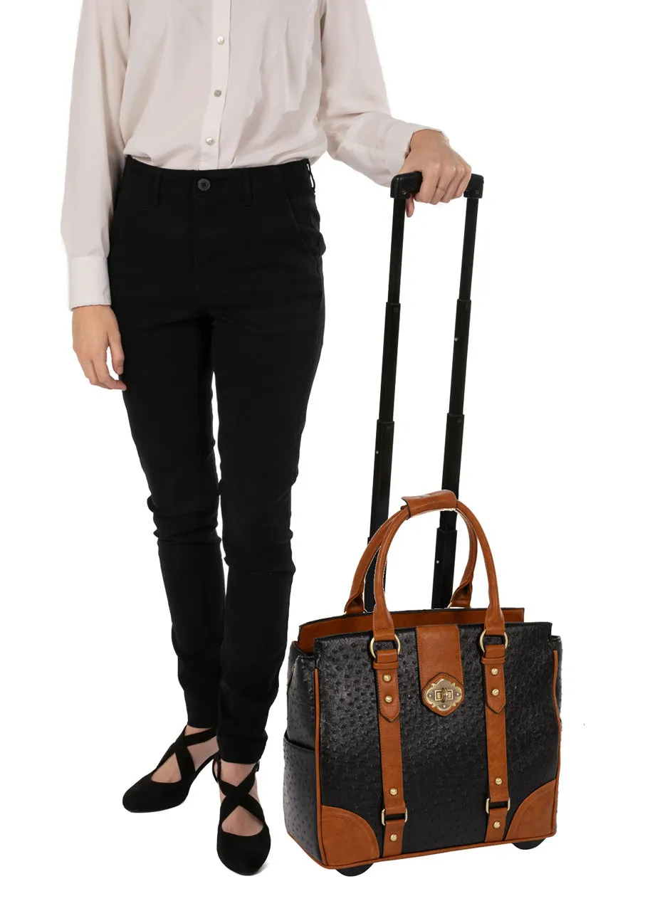 A-List Ostrich Rolling Laptop Bag for Women | Briefcase, Work Tote | Fits 13"-17" Laptop