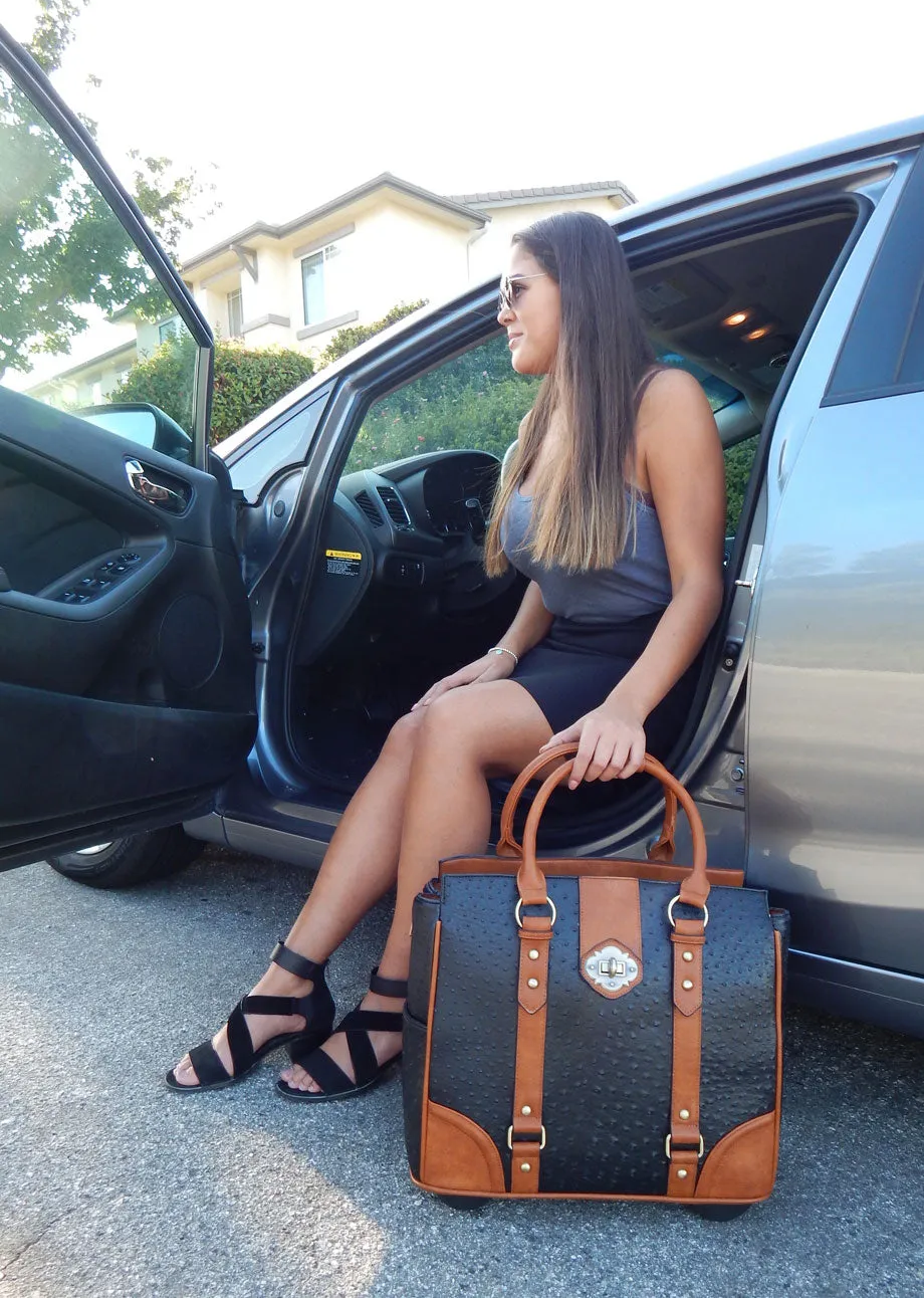 A-List Ostrich Rolling Laptop Bag for Women | Briefcase, Work Tote | Fits 13"-17" Laptop