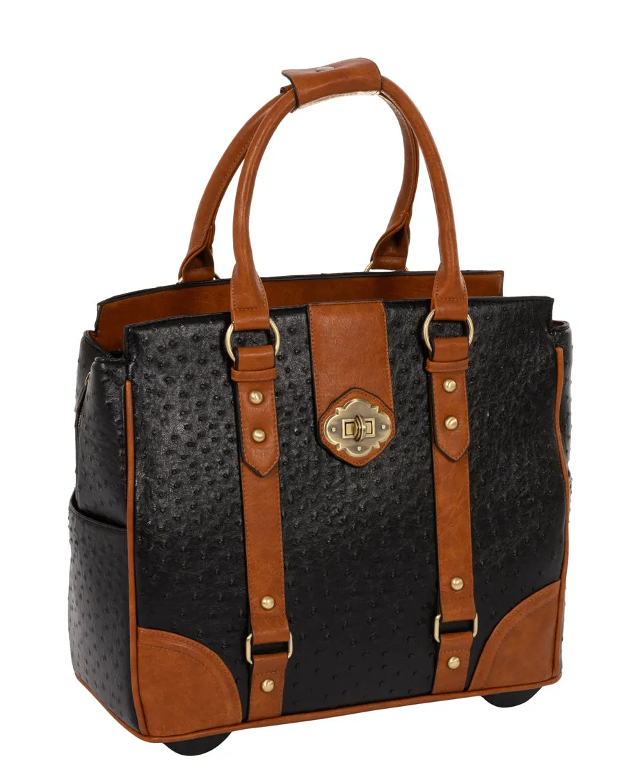 A-List Ostrich Rolling Laptop Bag for Women | Briefcase, Work Tote | Fits 13"-17" Laptop