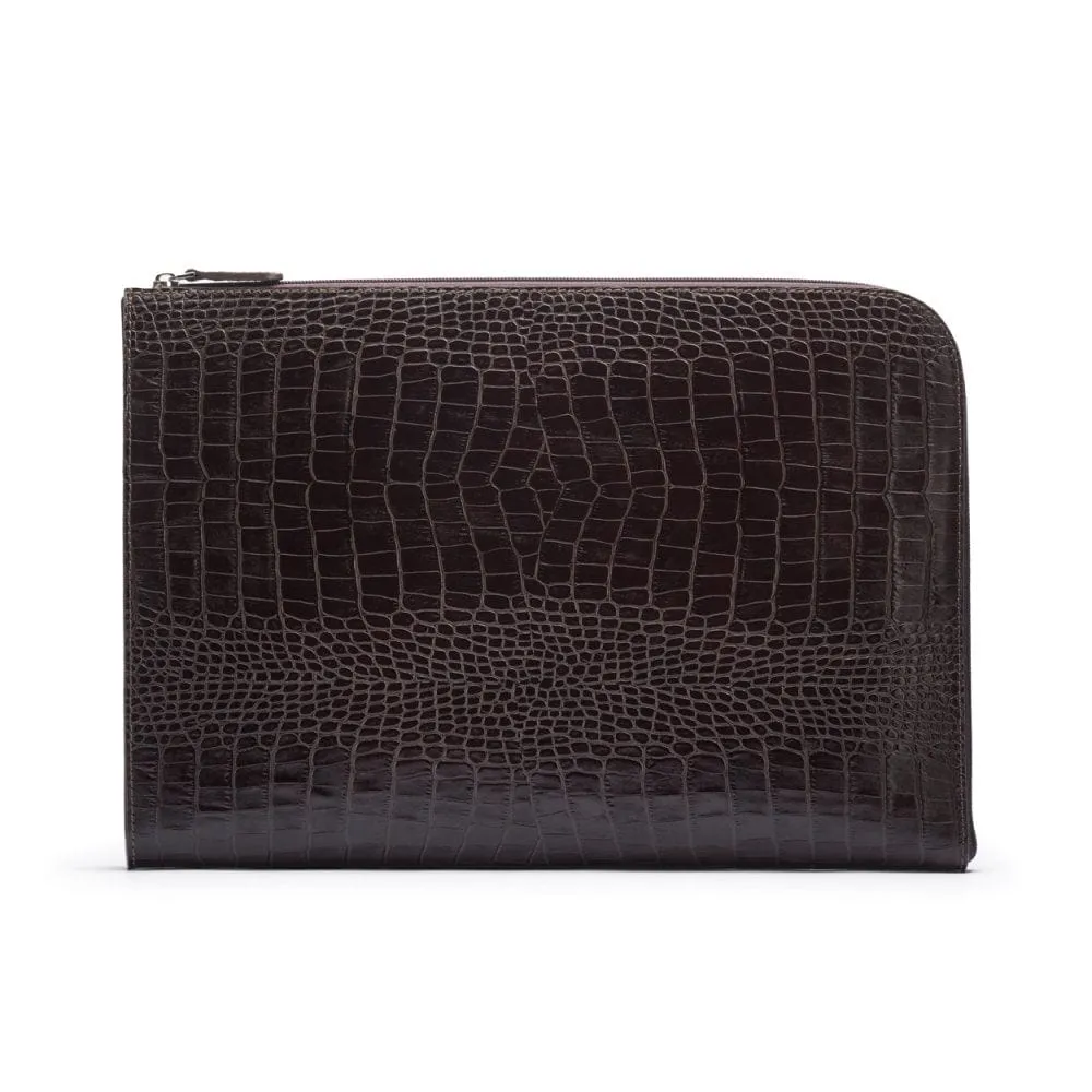 A4 Zip Around Leather Folder - Brown Croc