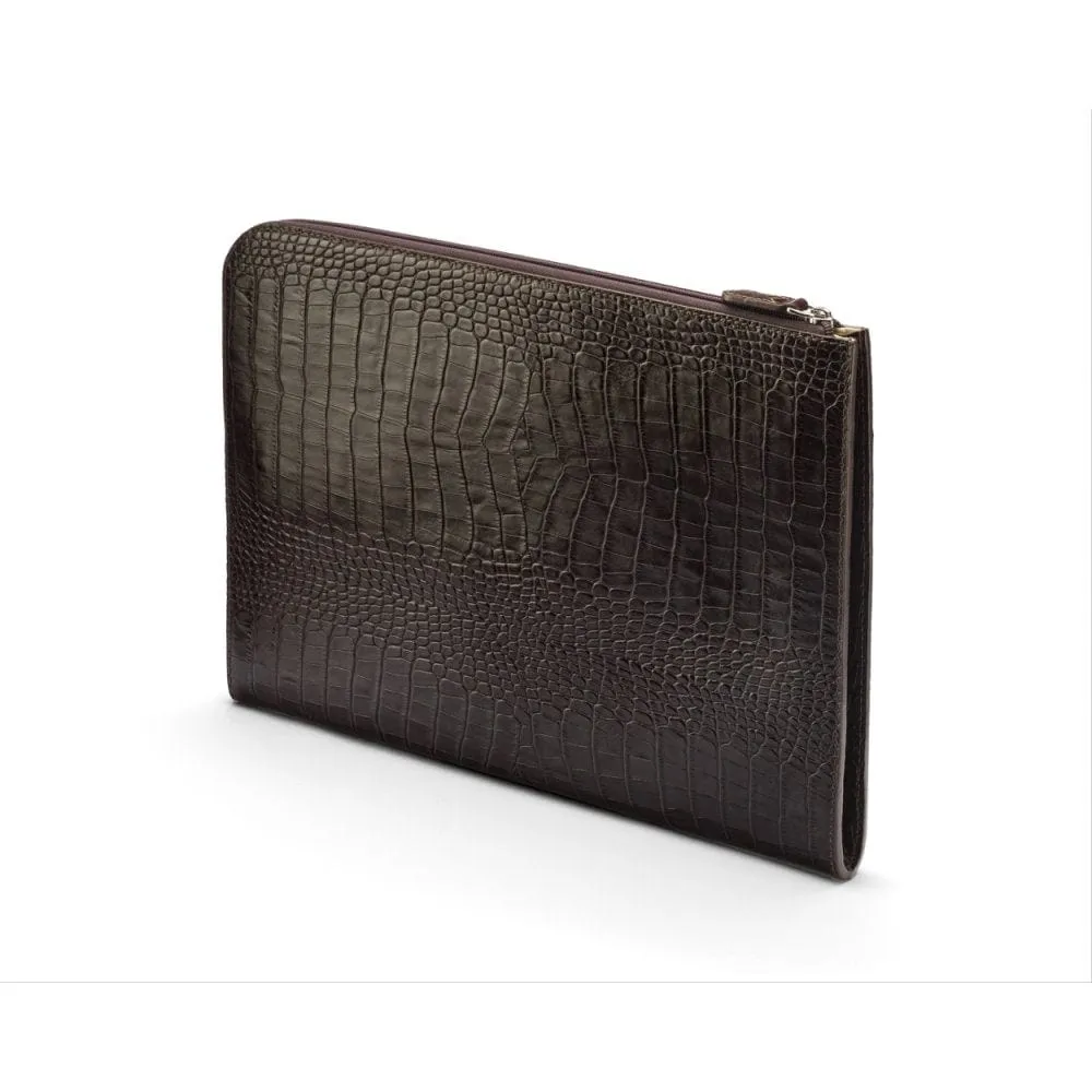A4 Zip Around Leather Folder - Brown Croc