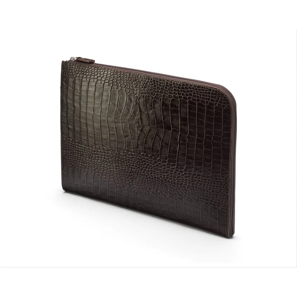 A4 Zip Around Leather Folder - Brown Croc