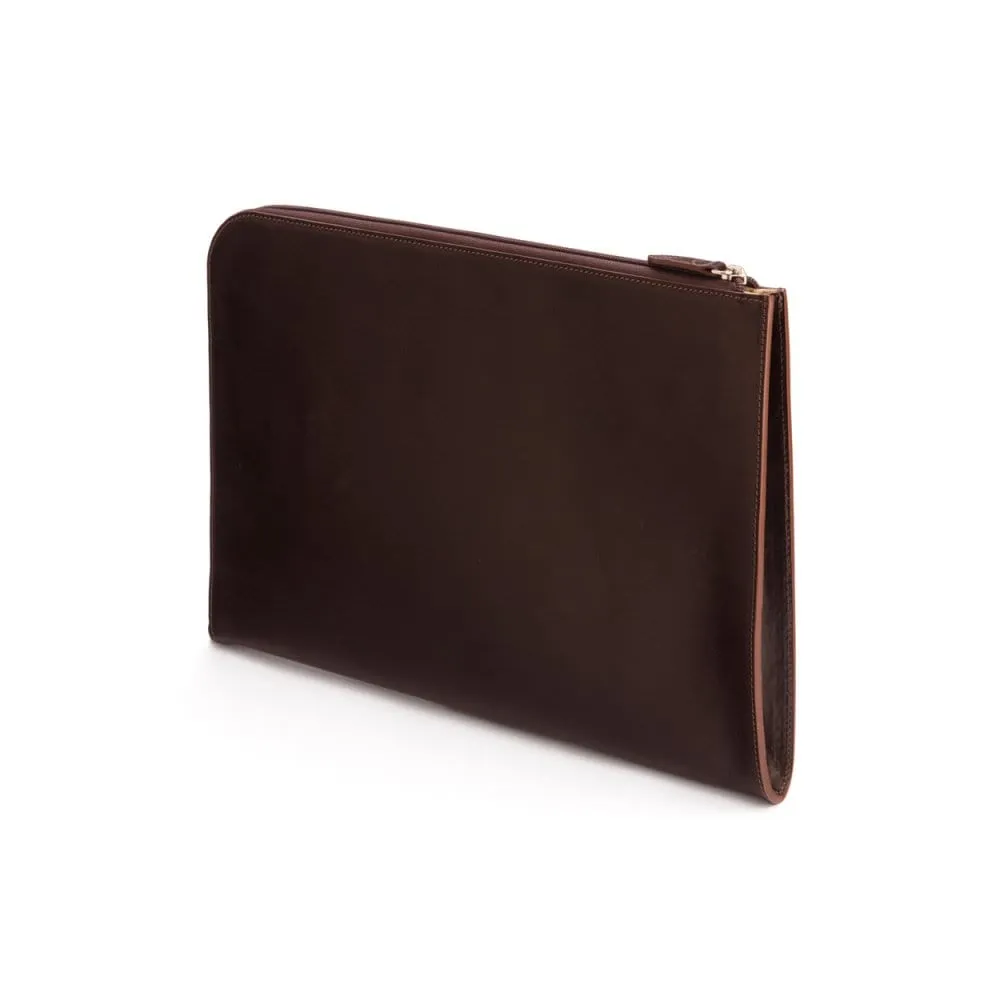 A4 Zip Around Leather Folder - Brown