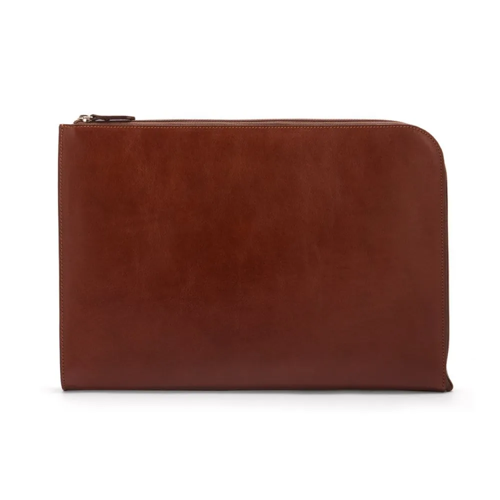 A4 Zip Around Leather Folder - Light Tan