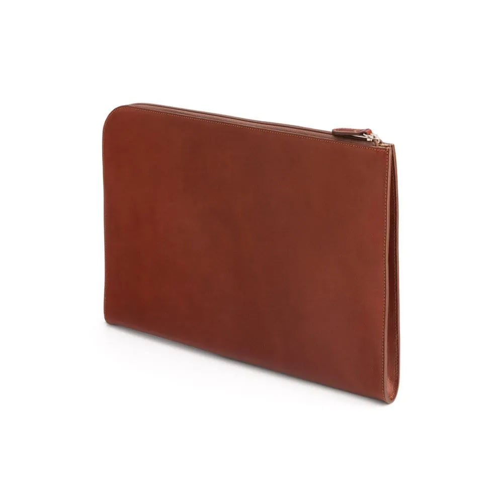 A4 Zip Around Leather Folder - Light Tan