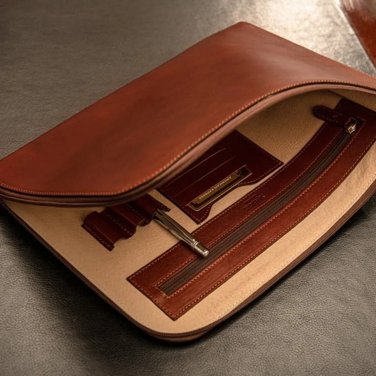 A4 Zip Around Leather Folder - Light Tan