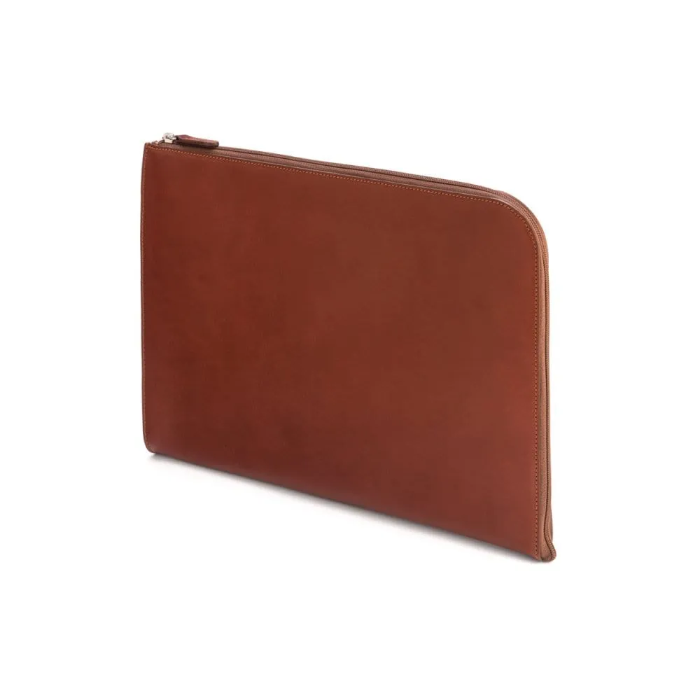 A4 Zip Around Leather Folder - Light Tan