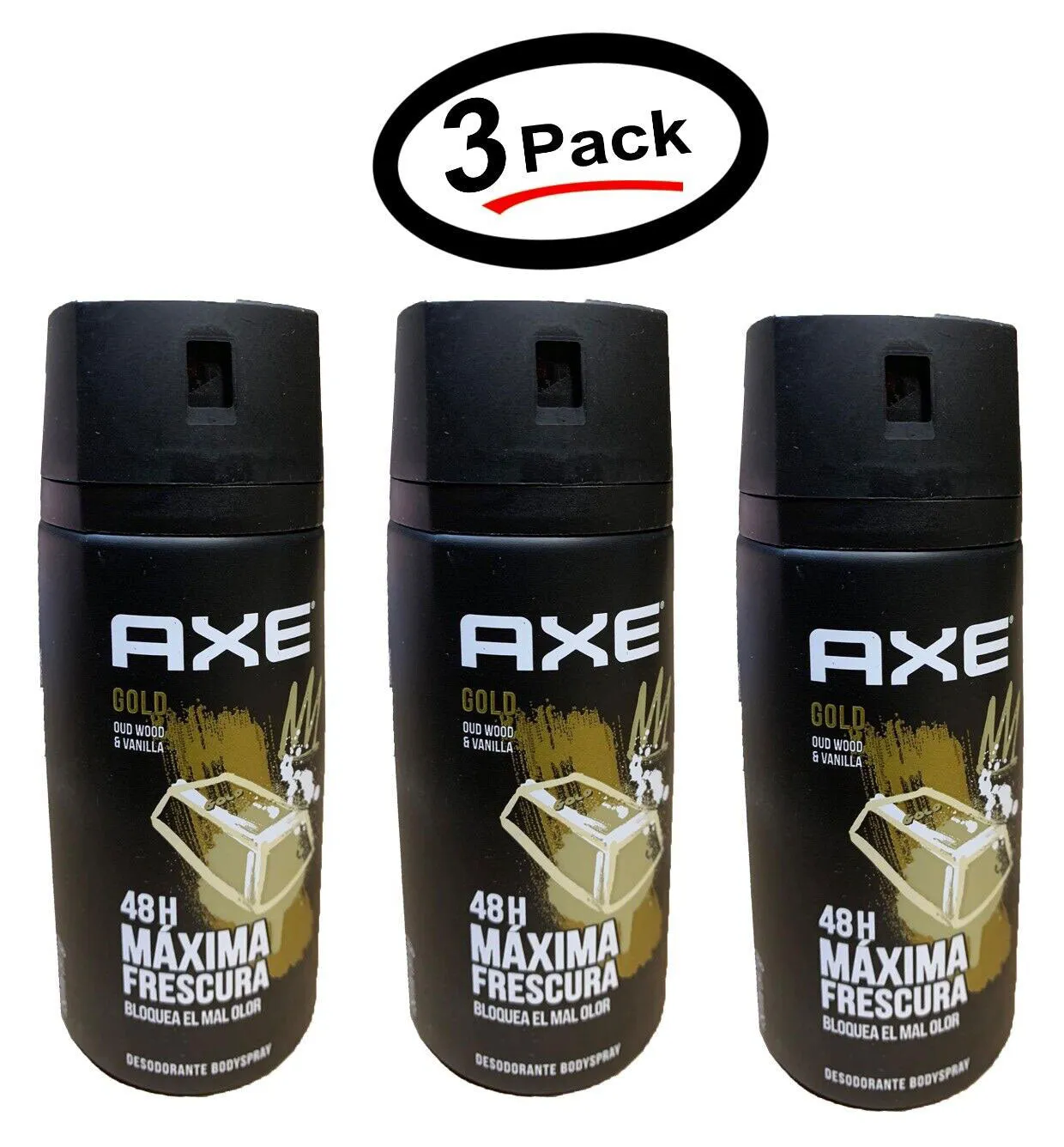 Axe Gold Oud Wood & Vanilla 48H Deodorant Body Spray 150ml/5.07oz (3 Pack)