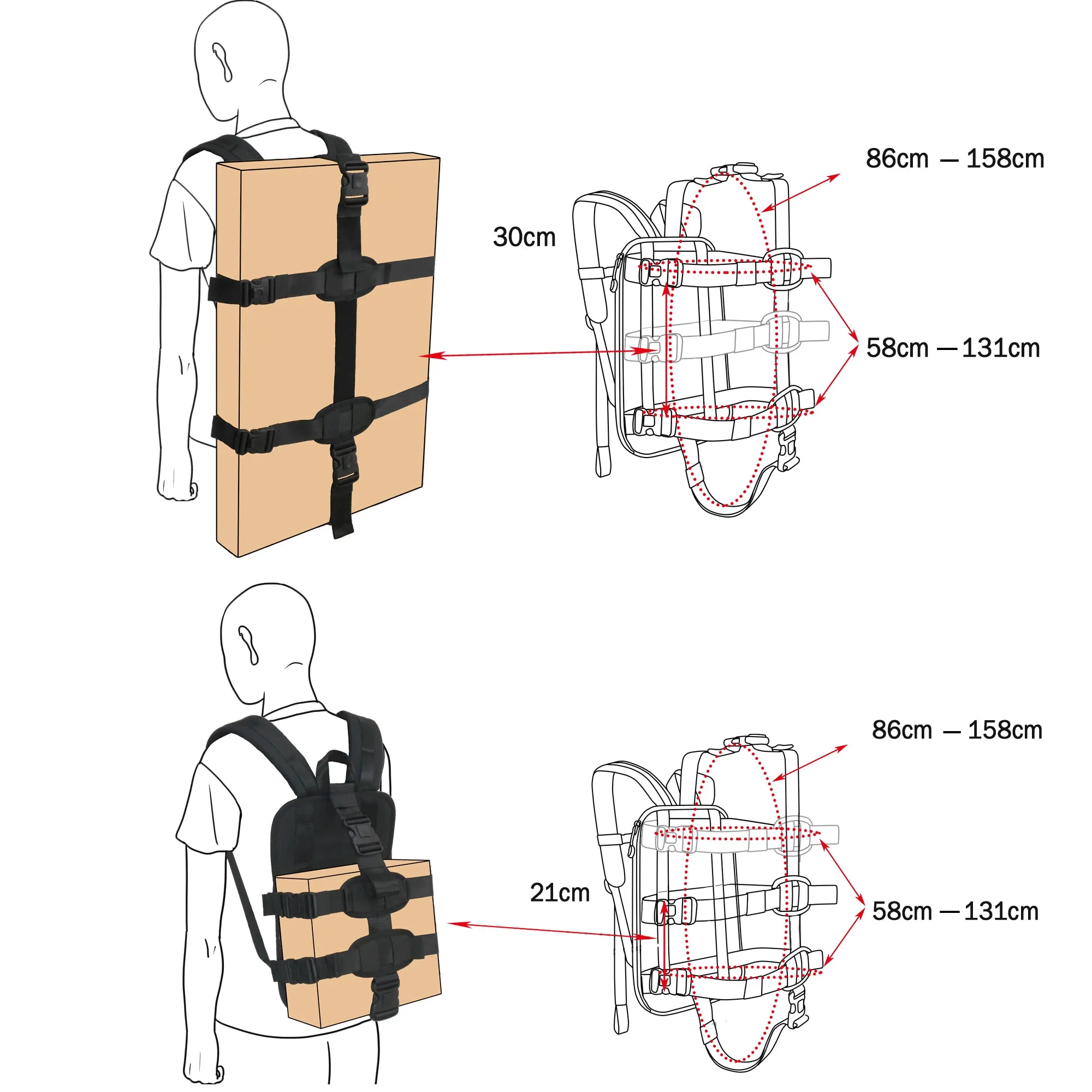 Backpack Carrying System with Adjustable Strap – ideal for carrying small to medium size hard shell case/hand baggage.