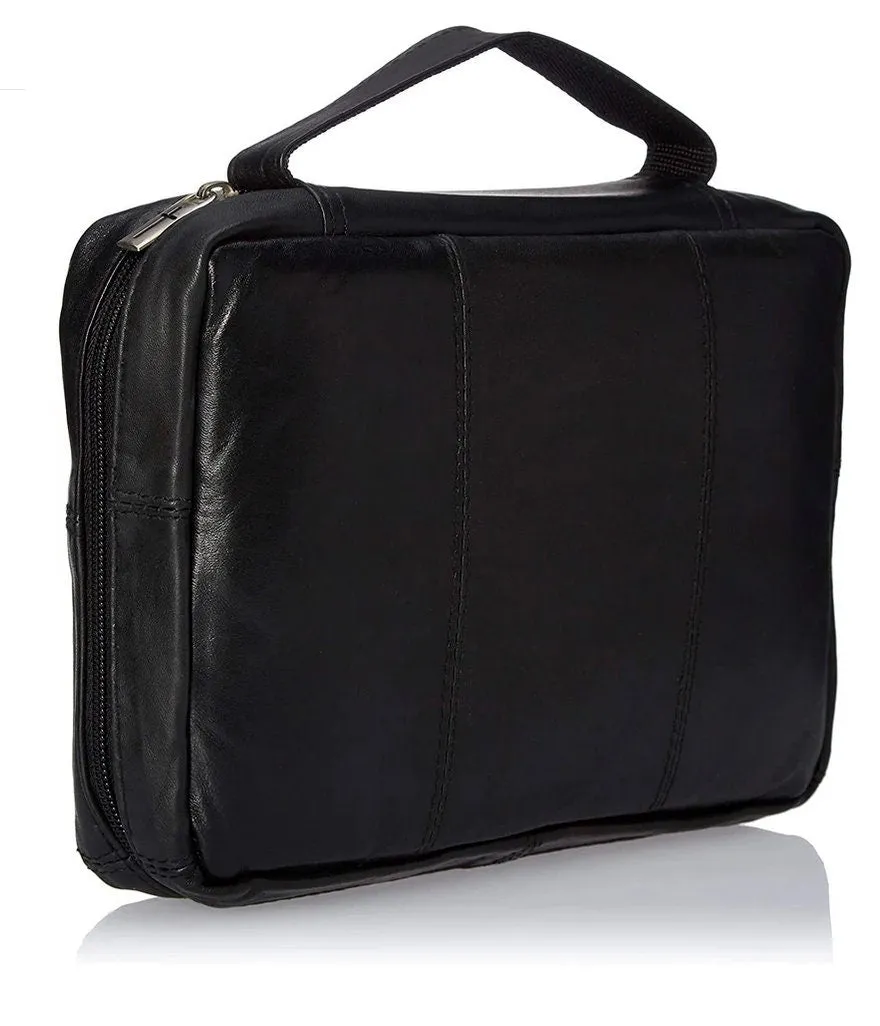 Black Genuine Leather Bible Cover Zippered Bag Book Organizer Brief Case