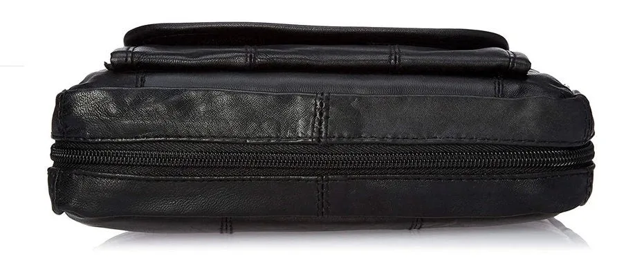 Black Genuine Leather Bible Cover Zippered Bag Book Organizer Brief Case