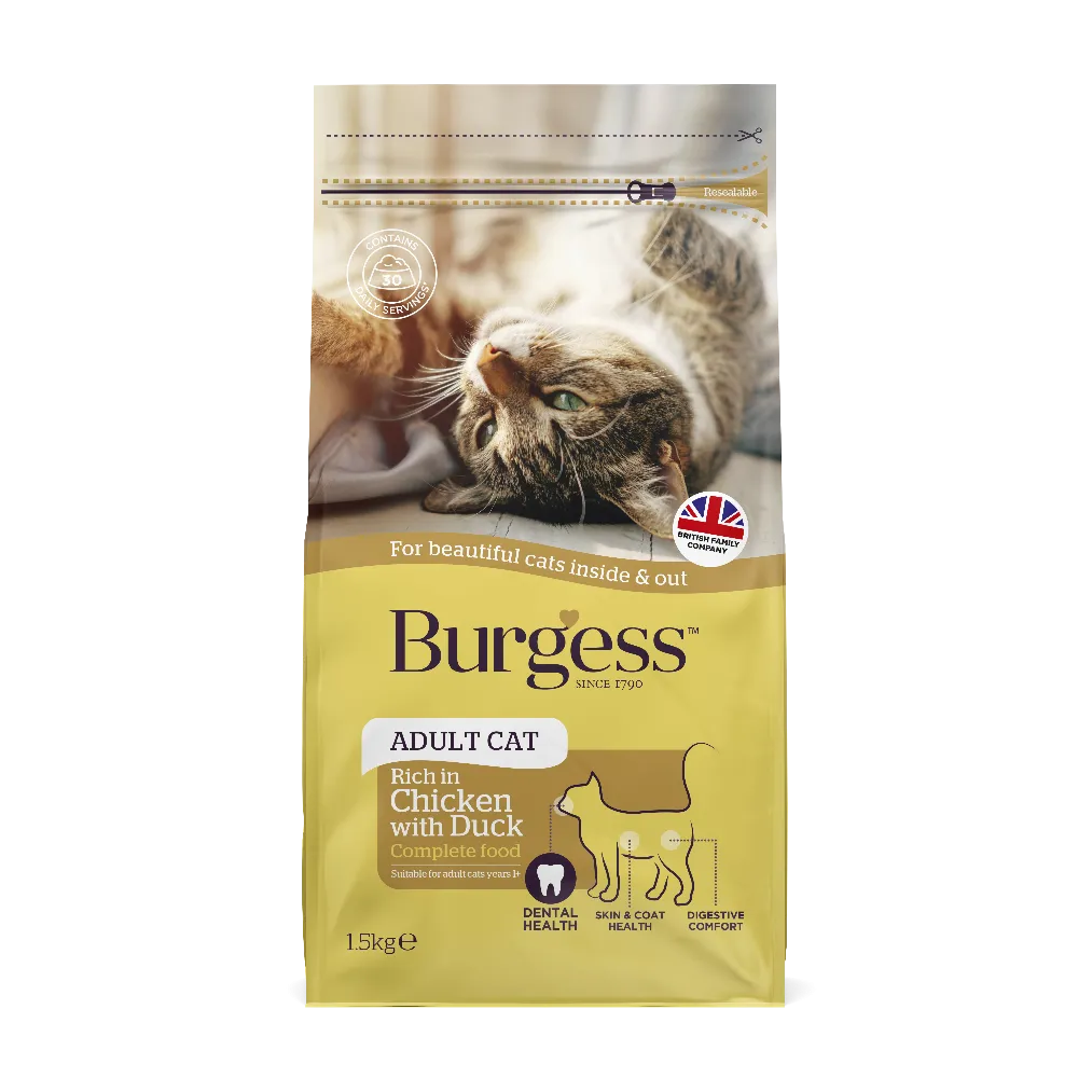 Burgess Adult Cat Rich In Chicken With Duck 1.5kg Dry Cat Food