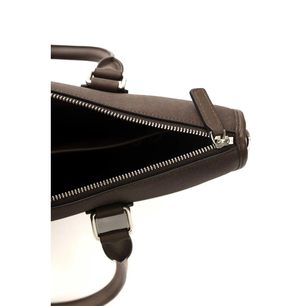 Cerruti 1881 Elegant Brown Leather Briefcase with Strap