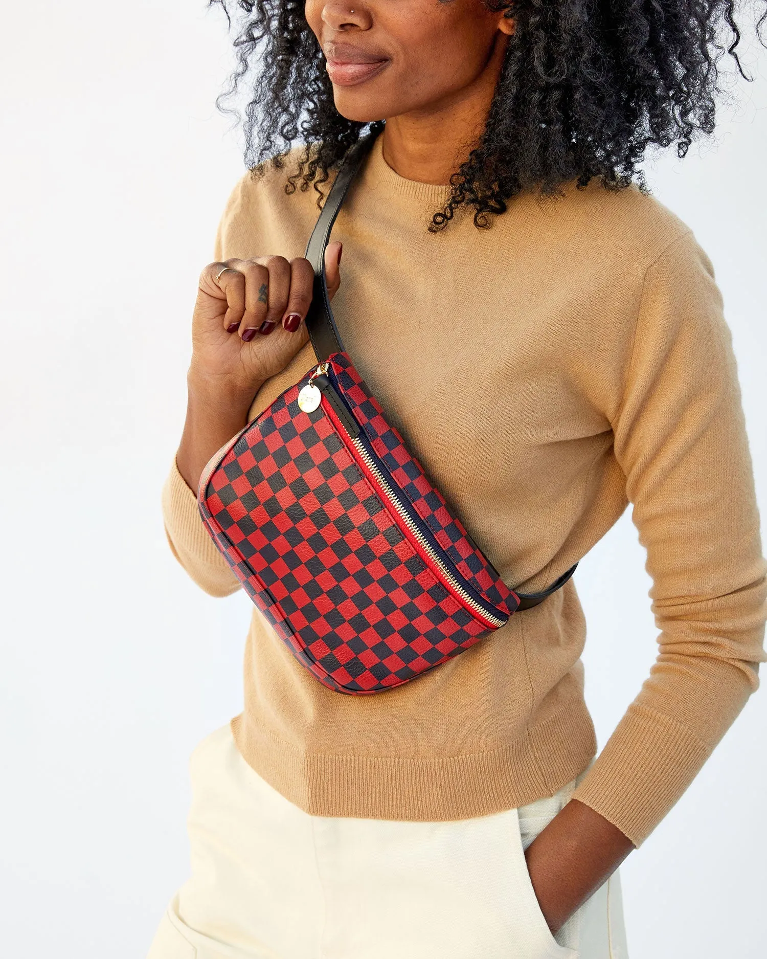 Clare V. Checker Fanny Pack (Red/Navy)
