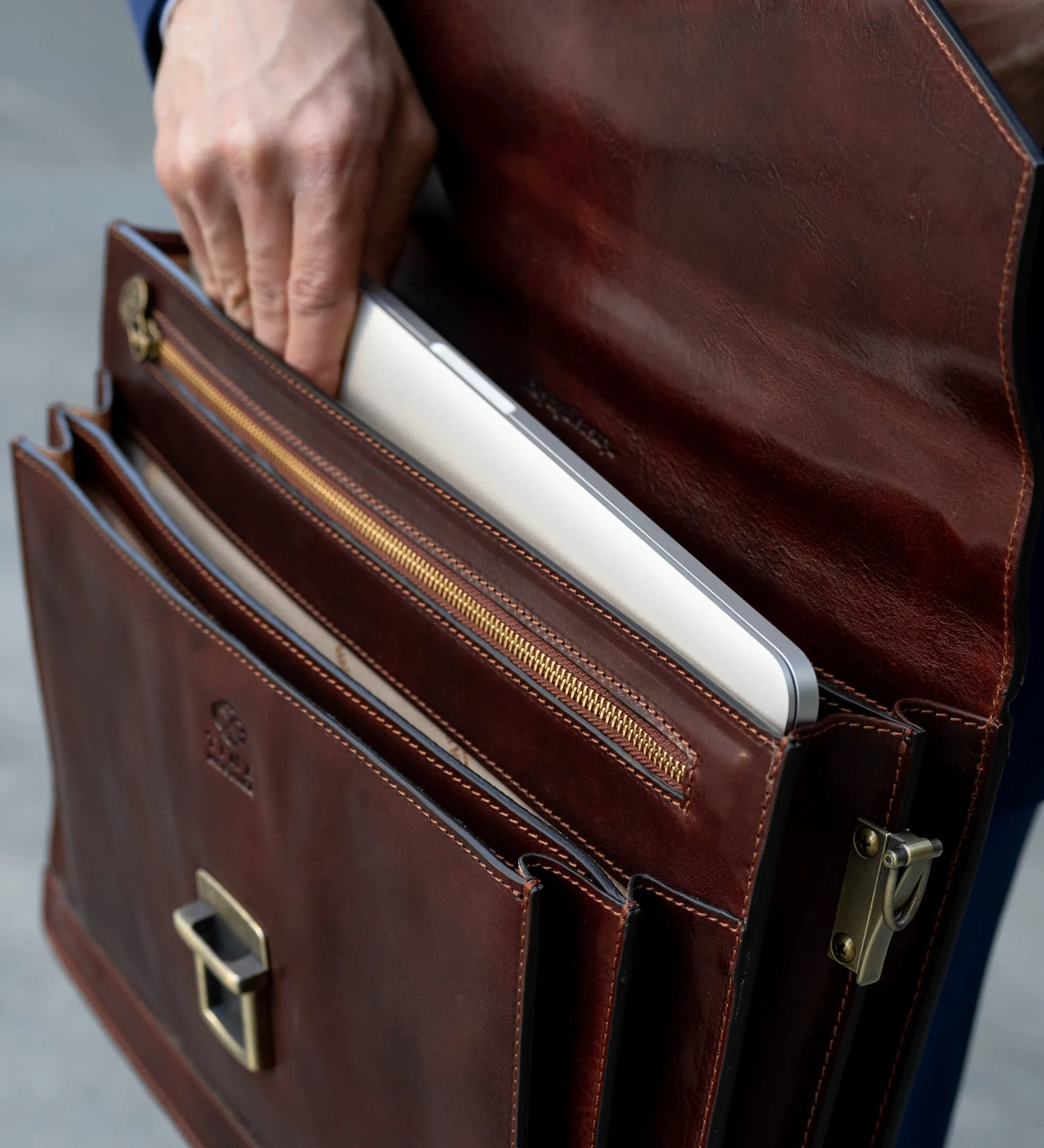 Classic Design Full Grain Italian Leather Briefcase - The Magus