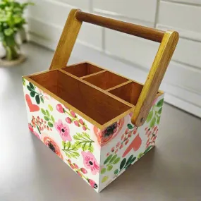 Classy Wooden Cutlery Holder for Dinning Table Organizer - Baby Flowers