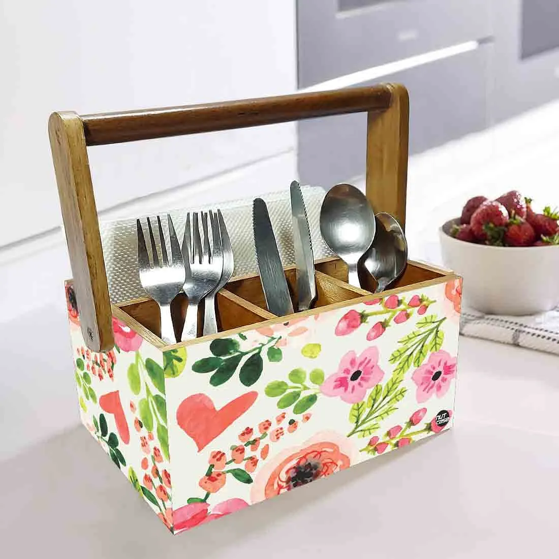 Classy Wooden Cutlery Holder for Dinning Table Organizer - Baby Flowers