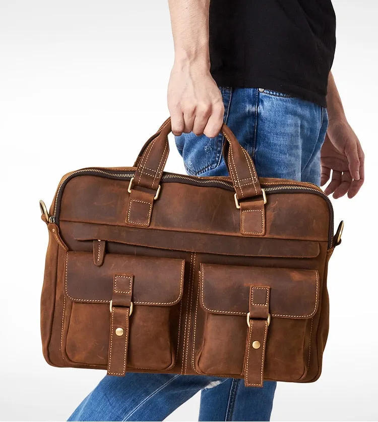 Crazy Horse Leather Briefcase Bag