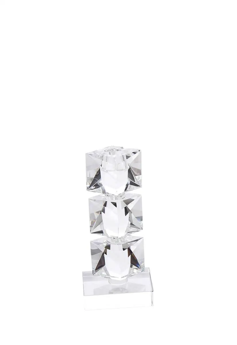 CRYSTAL SQUARES CANDLESTICK HOLDER 7.75"