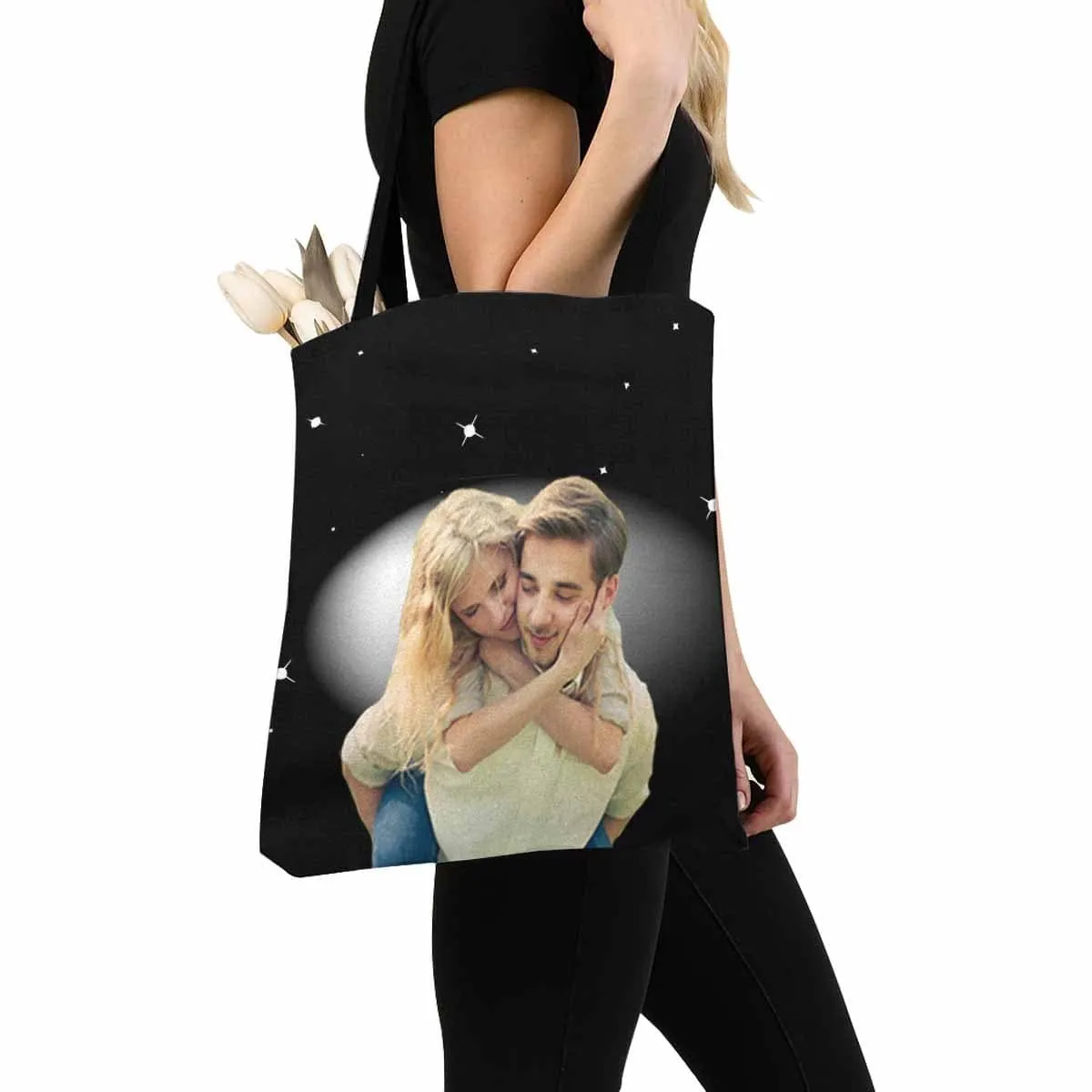 Custom Couple Night Sky Canvas Tote Bag