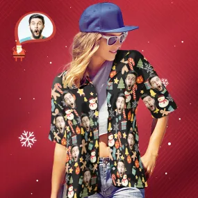 Custom Face Shirt Personalised Photo Women's Hawaiian Shirt Christmas Surprise Gift - Merry Christmas