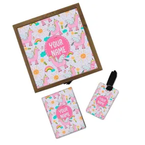 Customized Passport Cover With Luggage Tag For Girls - Baby Unicorn