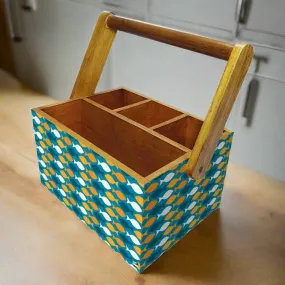 Cutlery Holder Cafe With Handle Forks Spoons Tissue Organizer - Fishes