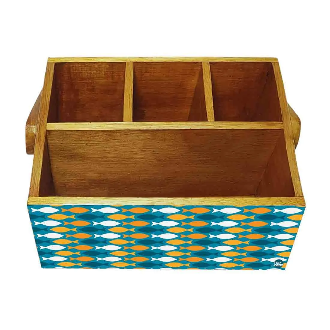 Cutlery Holder Cafe With Handle Forks Spoons Tissue Organizer - Fishes