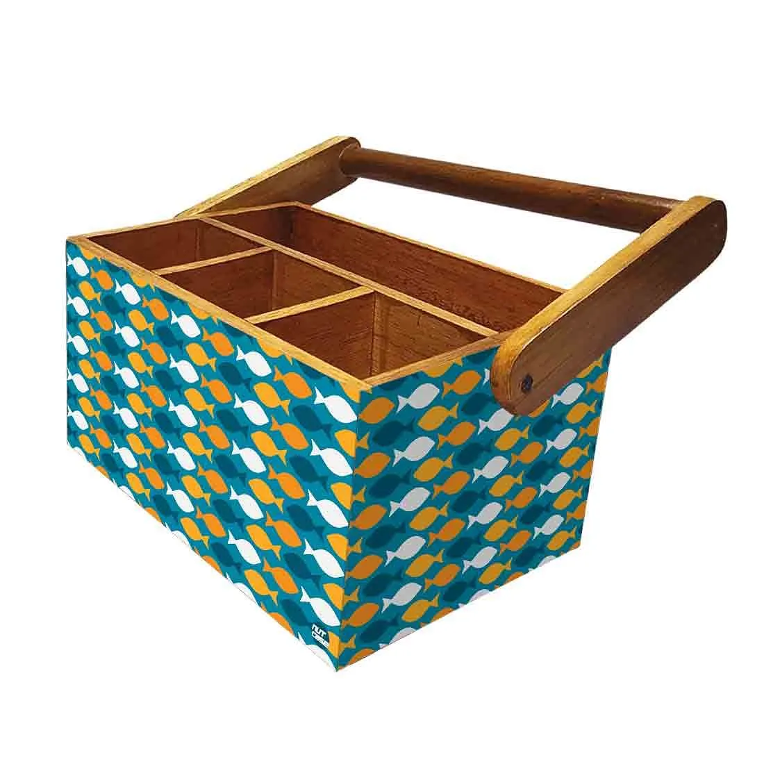 Cutlery Holder Cafe With Handle Forks Spoons Tissue Organizer - Fishes