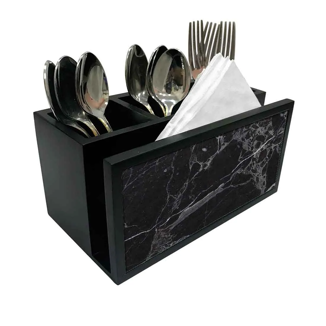 Cutlery Tissue Holder Napkin Stand -  Black Marble