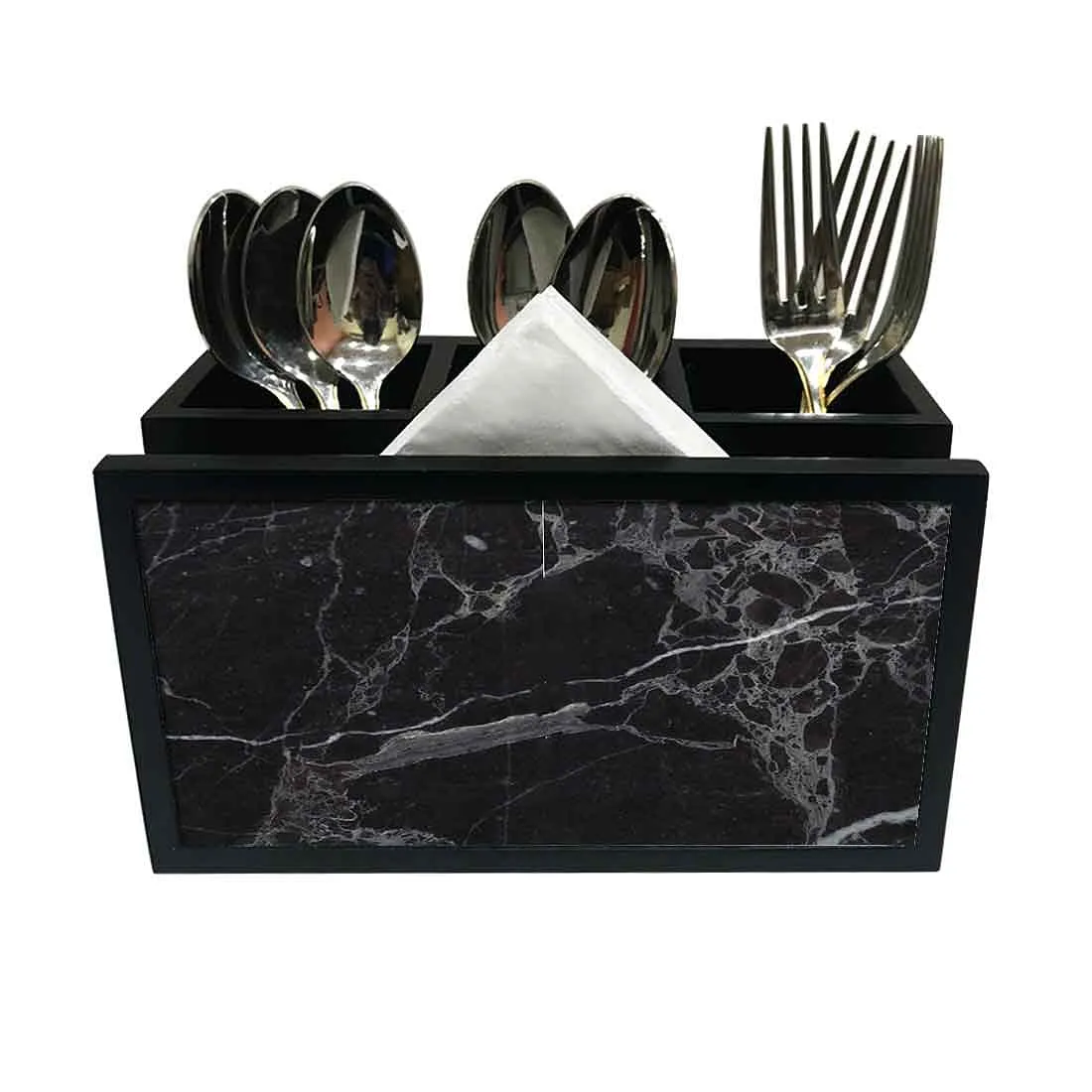 Cutlery Tissue Holder Napkin Stand -  Black Marble