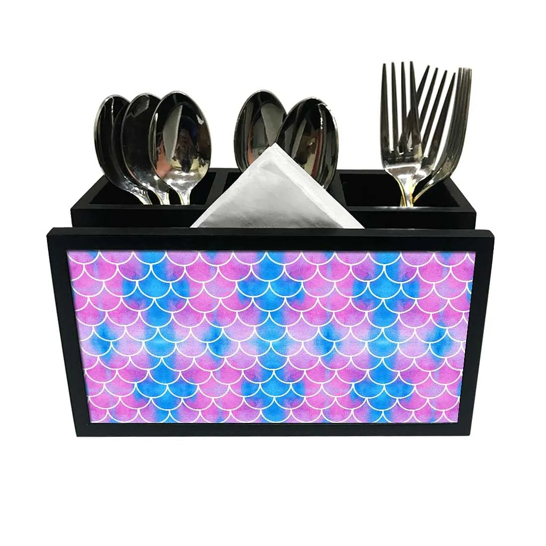 Cutlery Tissue Holder Napkin Stand -  Blue Purple Mermaid Watercolor
