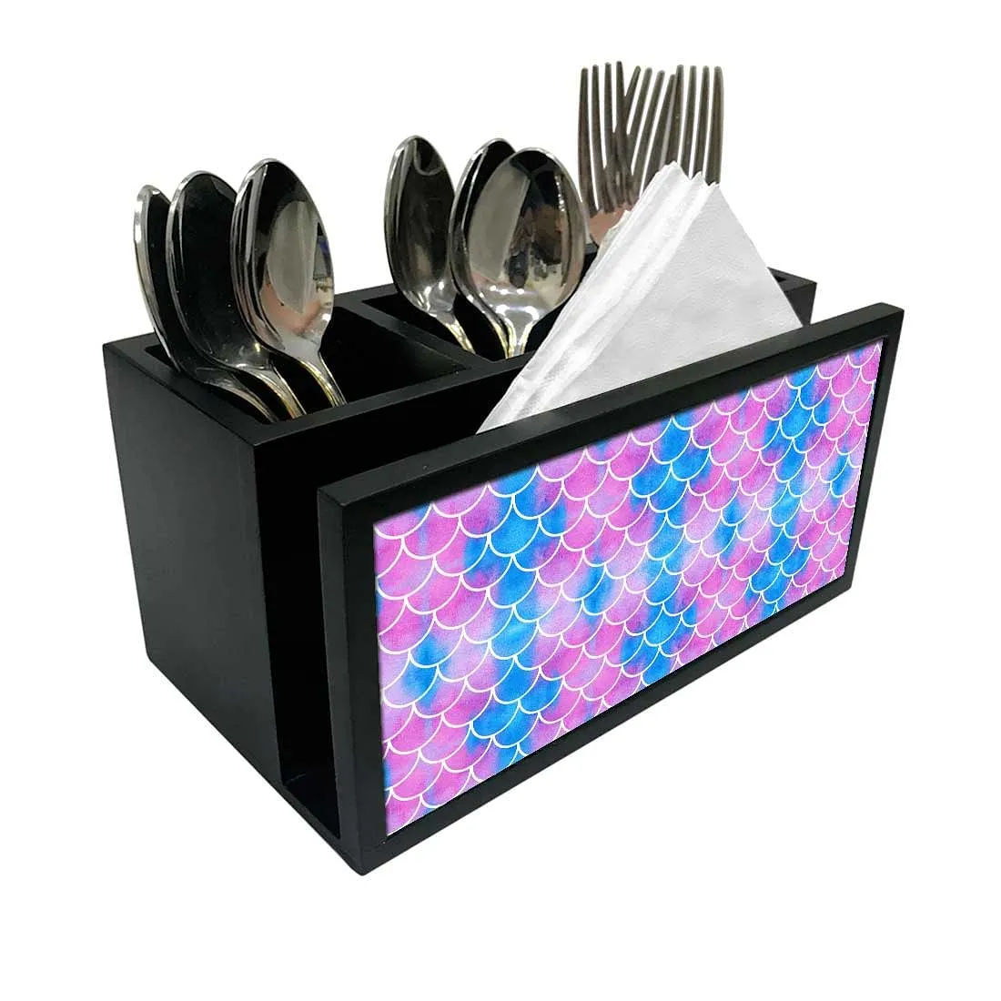 Cutlery Tissue Holder Napkin Stand -  Blue Purple Mermaid Watercolor