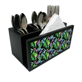 Cutlery Tissue Holder Napkin Stand -  Green Leaf Tropical