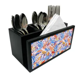 Cutlery Tissue Holder Napkin Stand -  Jungle Blue Multicolor Florals