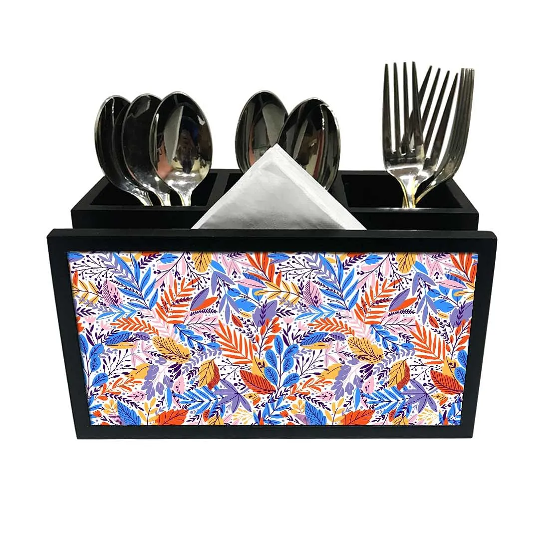 Cutlery Tissue Holder Napkin Stand -  Jungle Blue Multicolor Florals