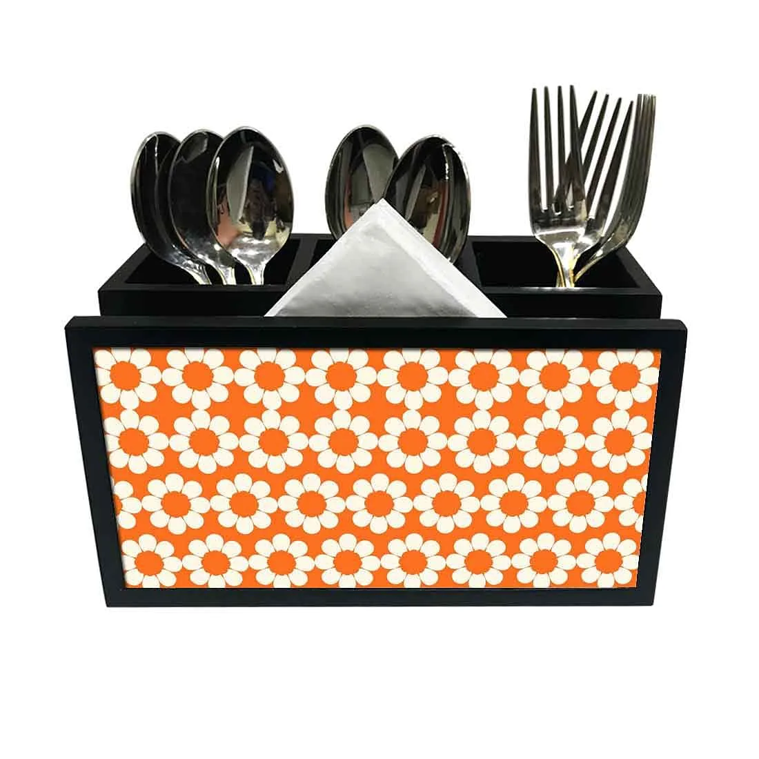Cutlery Tissue Holder Napkin Stand -  Orange Flower