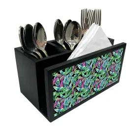 Cutlery Tissue Holder Napkin Stand -  Purple and Green Tropical Leaf